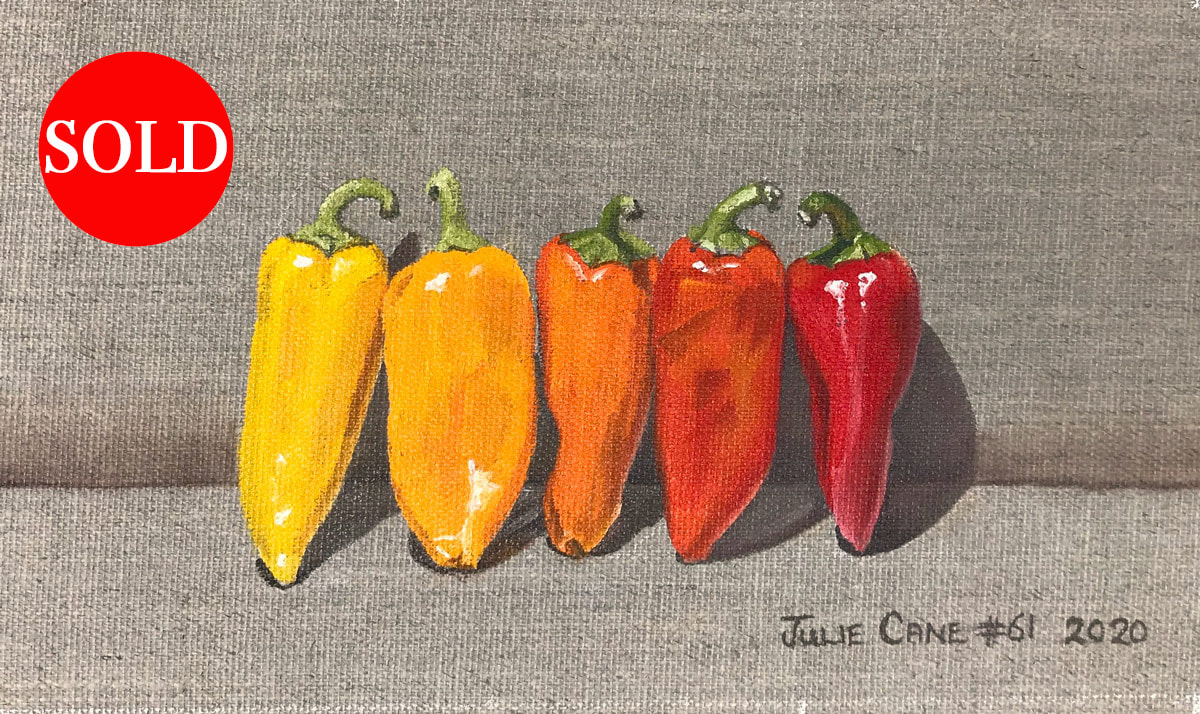 Oil Painting still life by Julie Cane of mini sweet capsicum