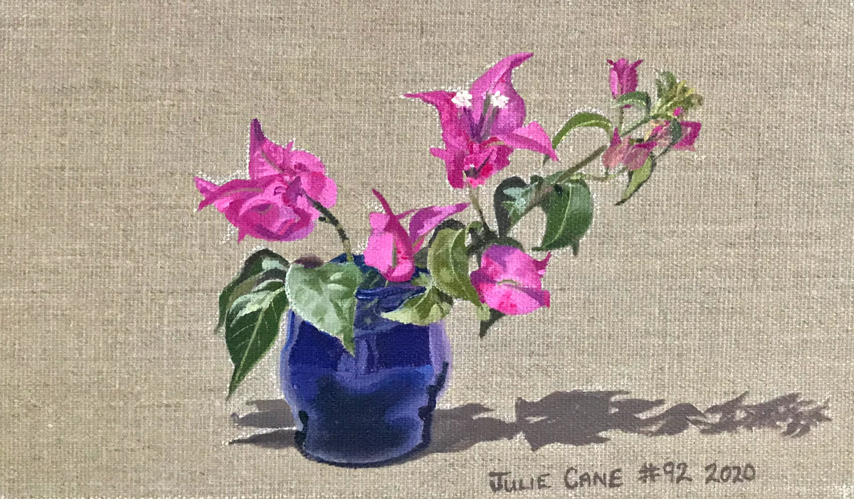Oil Painting still life by Julie Cane of Bougainvillea