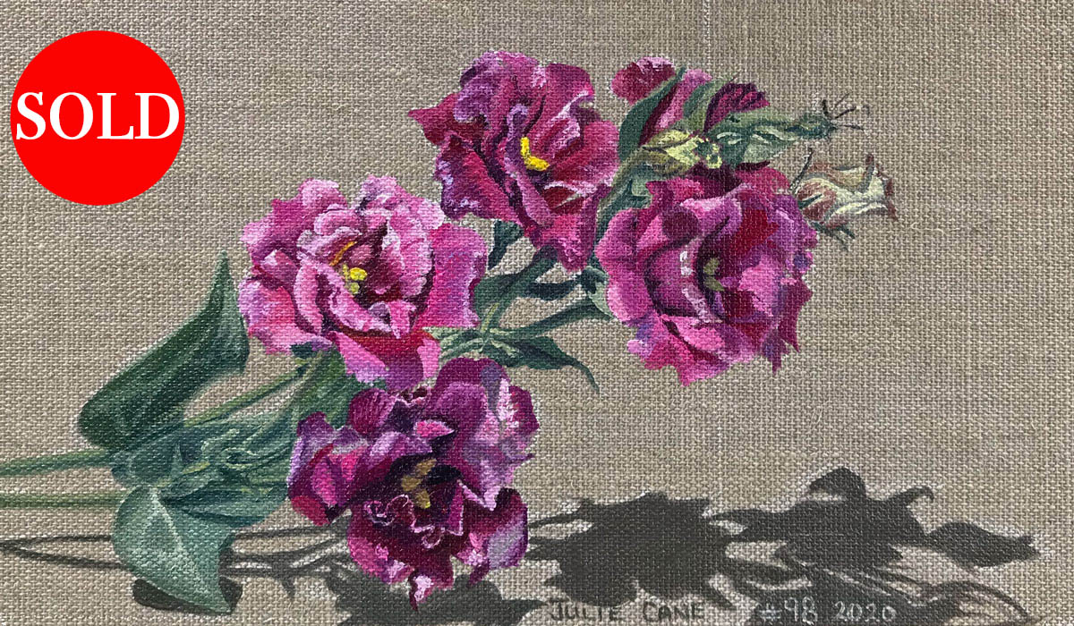 Oil Painting still life by Julie Cane of Lisianthus Flowers