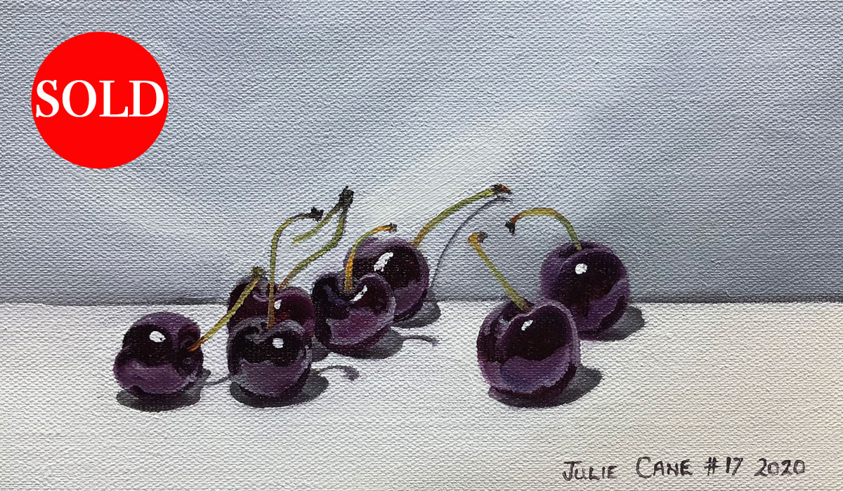 Oil Painting still life by Julie Cane of cherries
