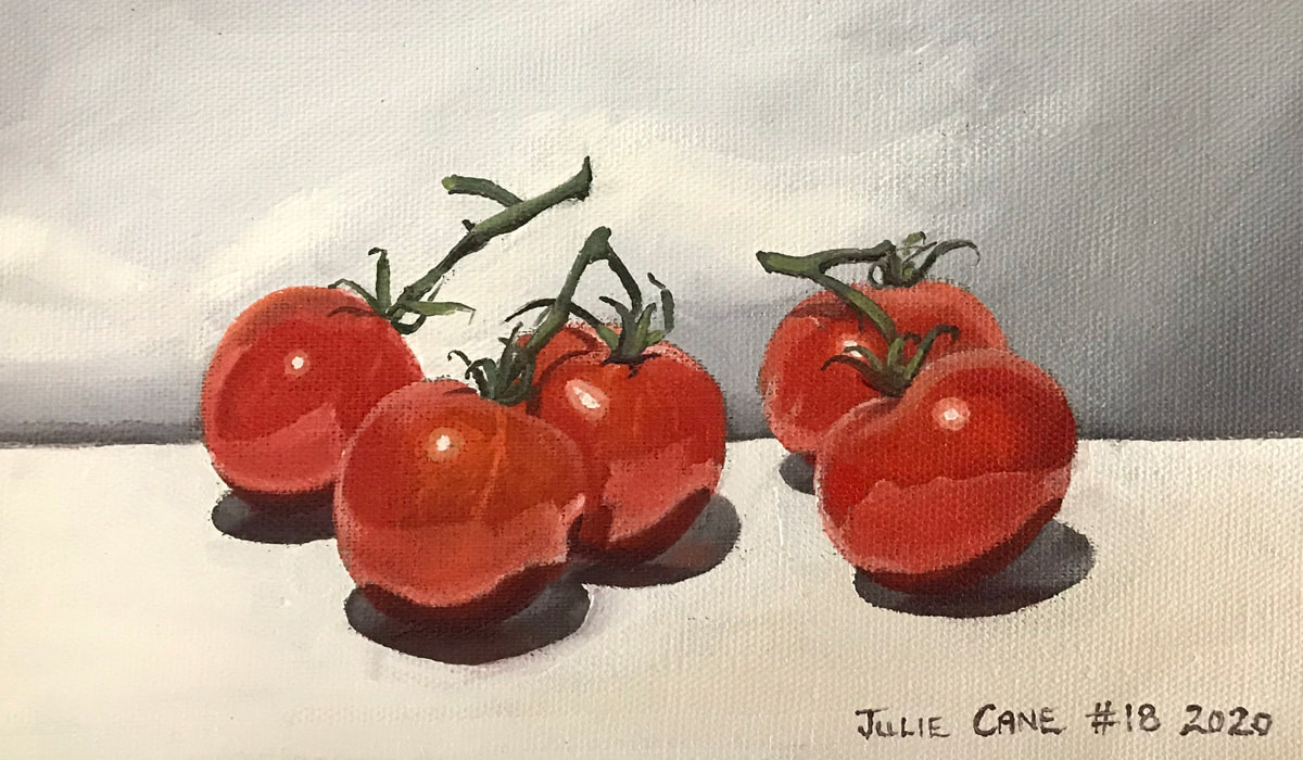 Oil Painting still life by Julie Cane of tomatoes
