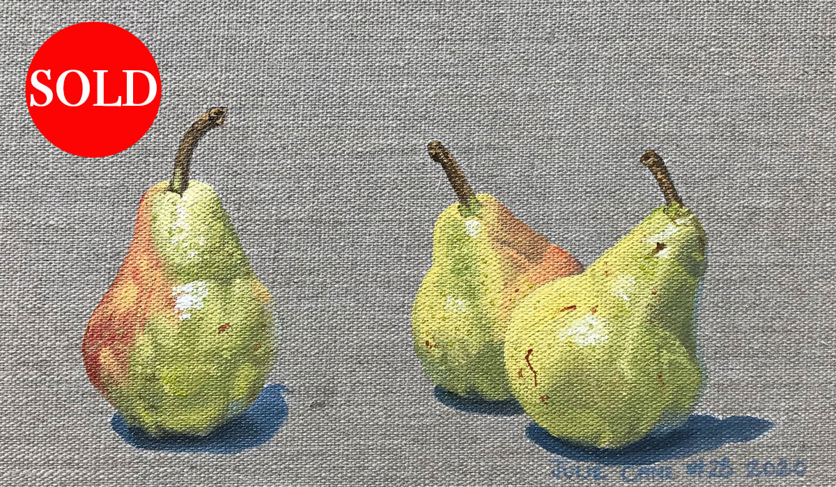 Oil Painting still life by Julie Cane of pears