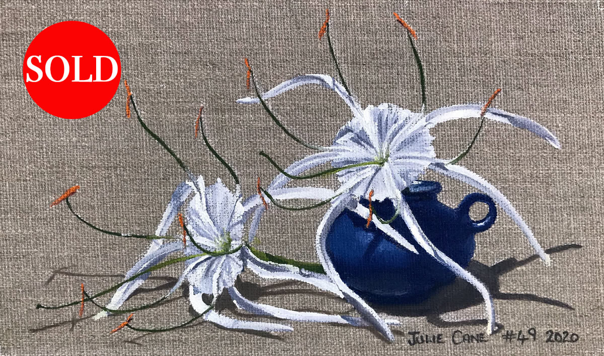 Oil Painting still life by Julie Cane of Spider Lilies