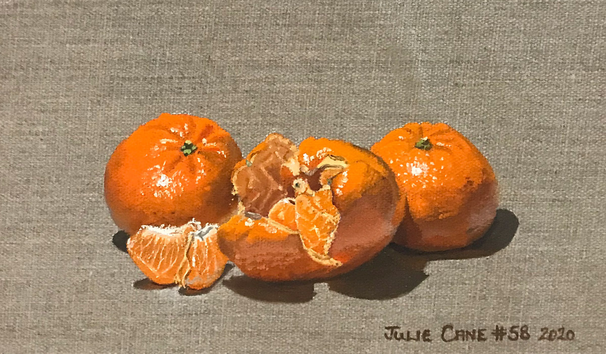 Oil Painting still life by Julie Cane of mandarins