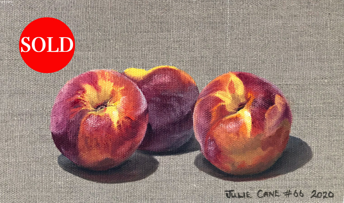 Oil Painting still life by Julie Cane of peaches