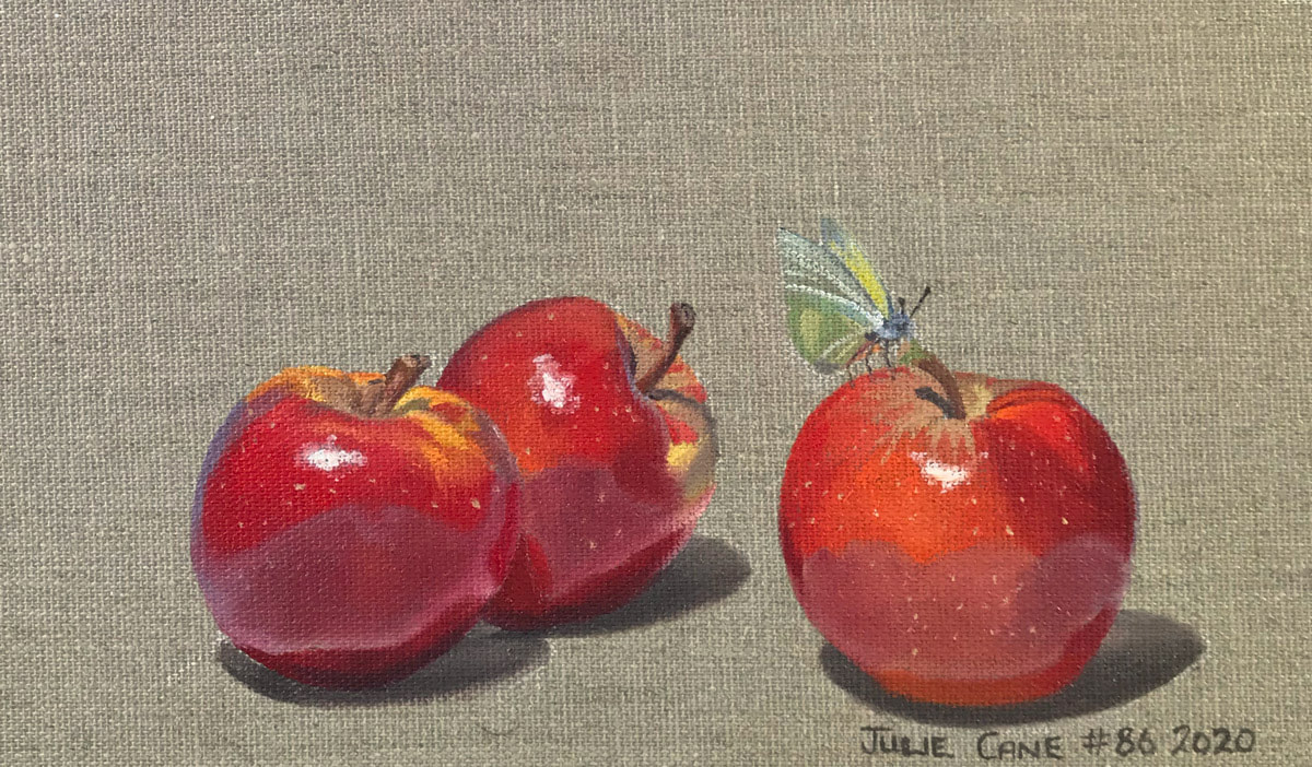 Oil Painting still life by Julie Cane of Apples