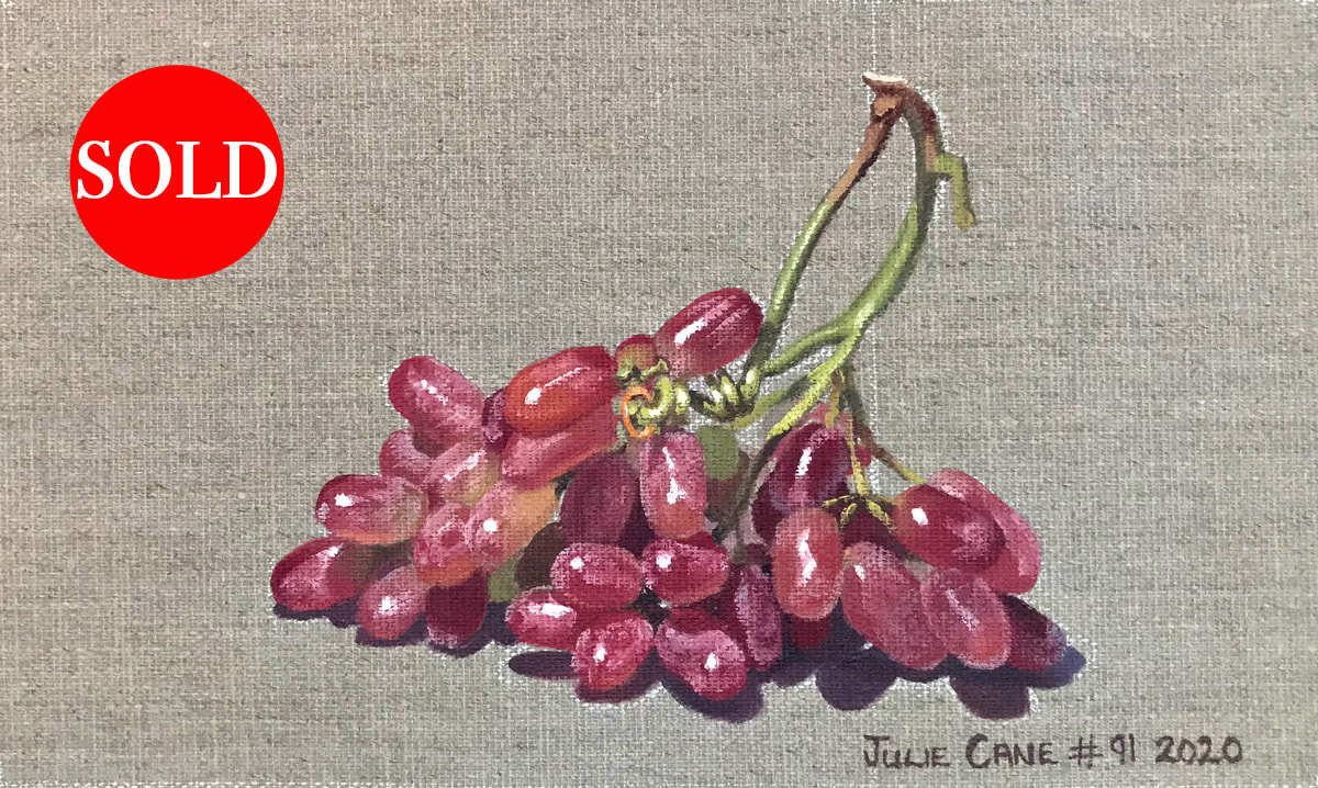 Oil Painting still life by Julie Cane of Red Grapes