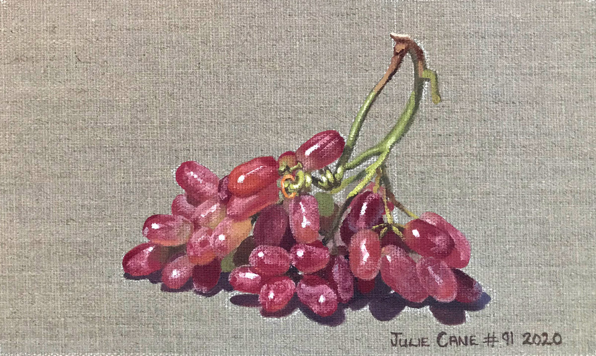 Oil Painting still life by Julie Cane of Red Grapes