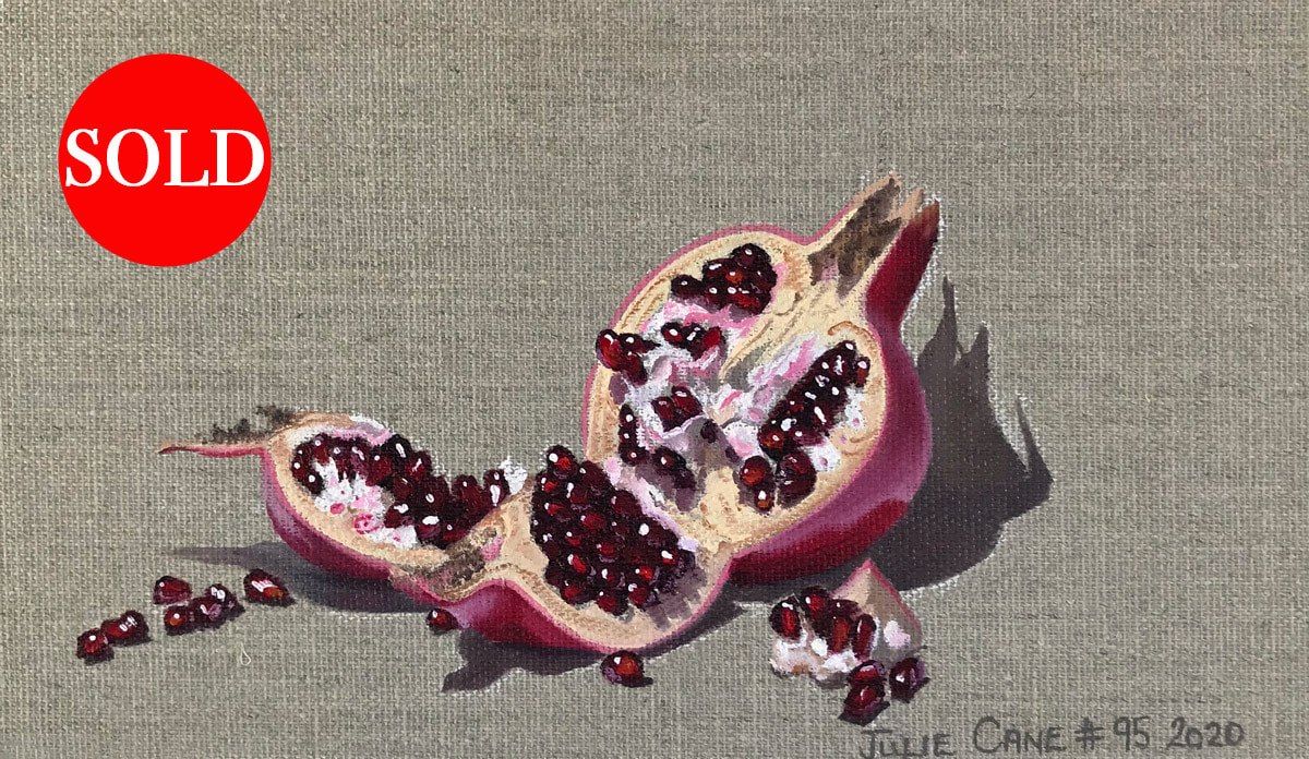 Oil Painting still life by Julie Cane of a Pomegranate 