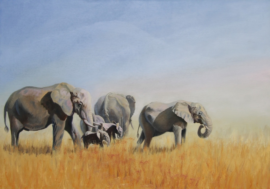 Elephants oil Painting by Julie Cane