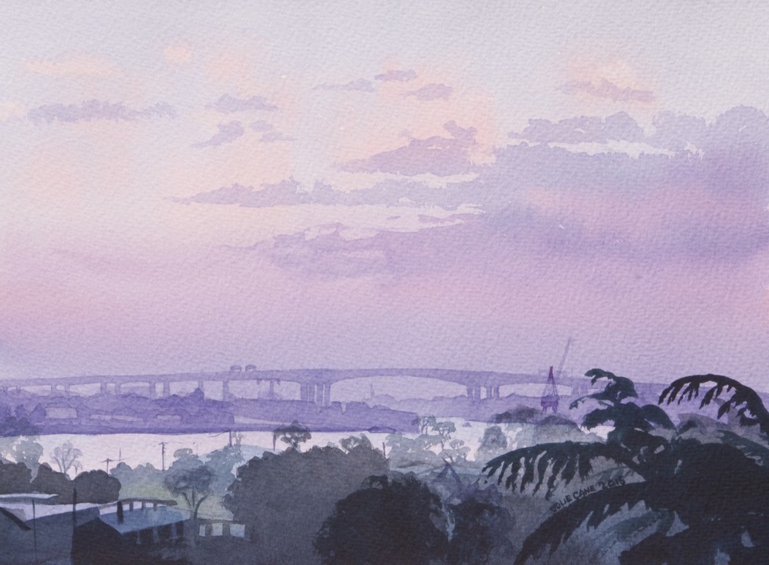 Brisbane River Morning  Watercolour Painting Julie Cane
