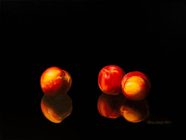 painting of three Nectarines Julie Cane