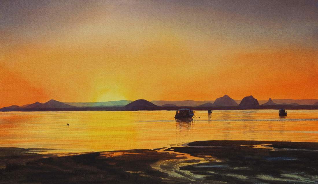 Last light - Bribie Island Watercolour Painting Julie Cane 