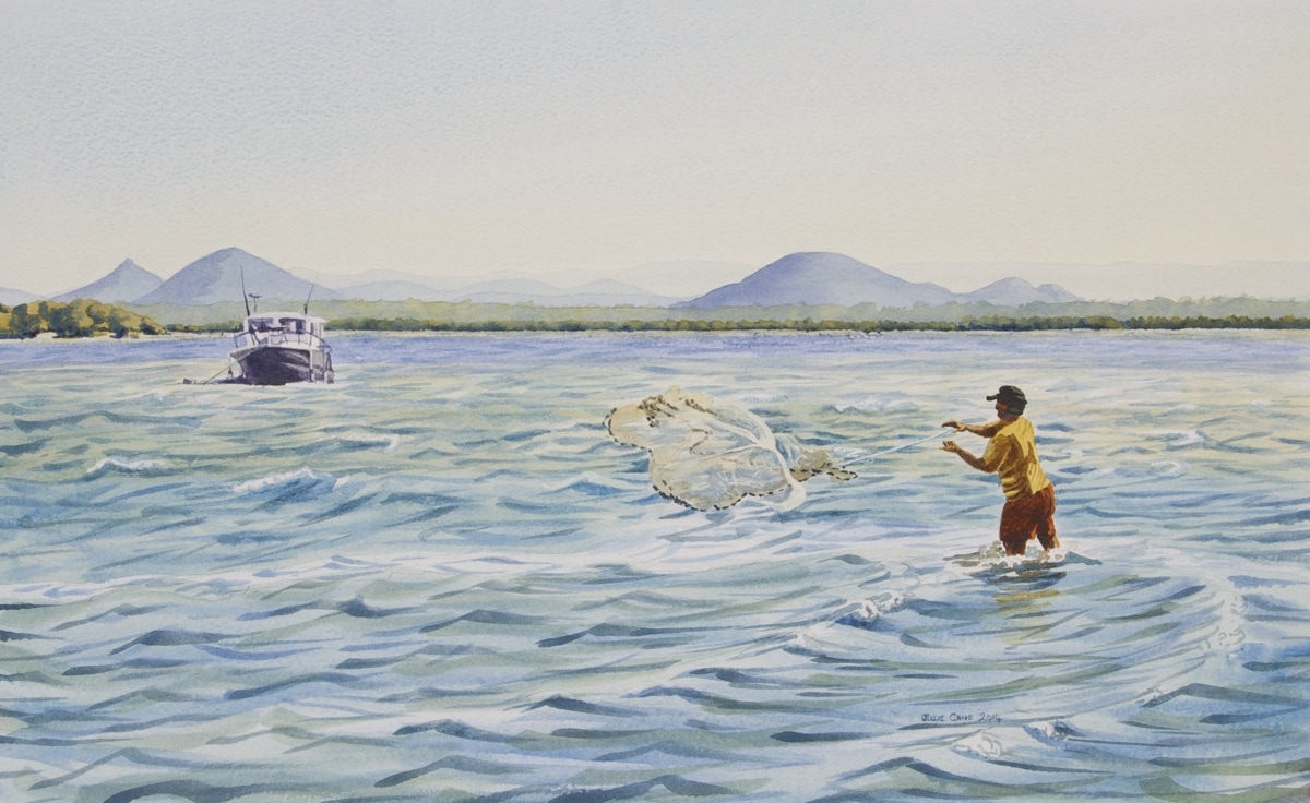 Fishing Watercolour Painting Julie Cane